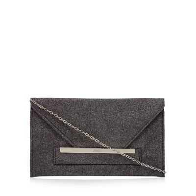 Black 'Penny' glitter envelope clutch bag